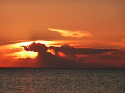 日落, 桑给巴尔岛, 海, 橙色的天空, 海洋, 晚上, 天空