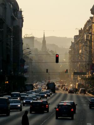 布达佩斯, 街道, 晚上, 太阳, 光线, 黄昏, 日落