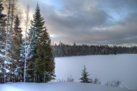 湖, 雪, 冬天, 结冰的湖面, 魁北克省