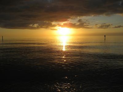 日落, 海滩, 佛罗里达州, 海, 海洋, 度假