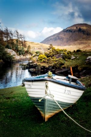 小船, 流, 克里克, 爱尔兰, 山脉, 小山, 景观