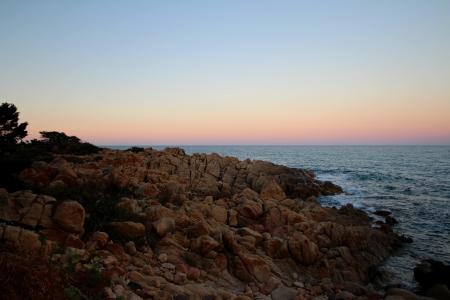 撒丁岛, 晚上, 照明, abendstimmung, 海岸, 海, 海岸线