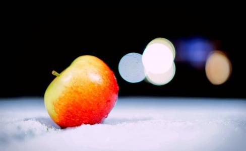 苹果, 散景, 食品, 水果, 宏观, 雪, 冬天
