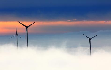 三, 风, 涡轮机, 风力发电, fichtelberg, 风公园, 雾
