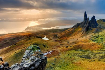 景观, 苏格兰, 斯凯, 老人的却欲罢不能, 早上, 日出, 自然