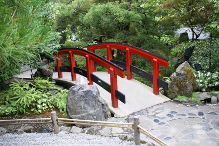 桥梁, 红色, 植物园, 宝花园, 花园, 日本花园, 栏杆