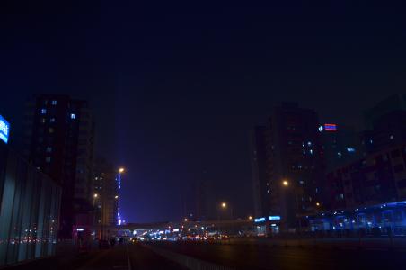 深夜, 北京, 十字路口, 昏暗光线