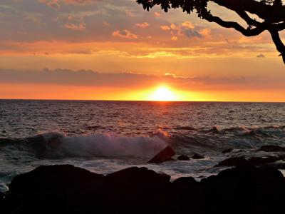 日落, 夏威夷, 摄影背景, 海滩, 海洋, 海, 度假