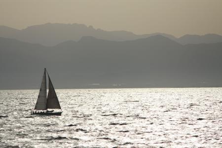 撒丁岛, 海, 帆船, 日落, 安静