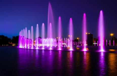 喷泉, 多媒体, 华沙, 光, 水, 城市, 颜色