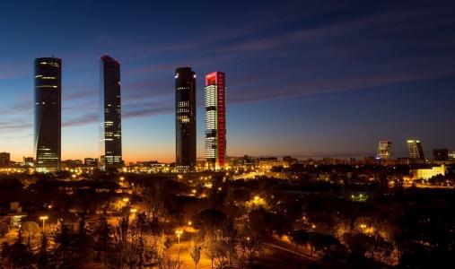 马德里, 西班牙, 托雷斯, 天际线, 排行榜, 摩天大楼, 晚上