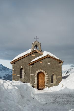 教会, 包围, 下雪, 灰色, 多云, 天空, 十字架