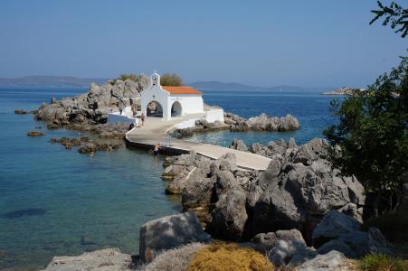 希腊, 希腊小岛, 小教堂, 自然, 海, 岩石