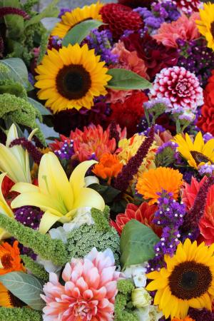 花, 农民市场, 市场摊位, 多彩, 绽放, 花朵, 花束