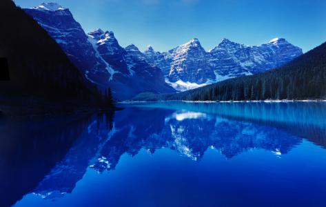 冰碛湖, 反思, 水, 仍, 顺利, 蓝色, 安静