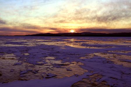 日落, 冬季贝加尔湖, 冰