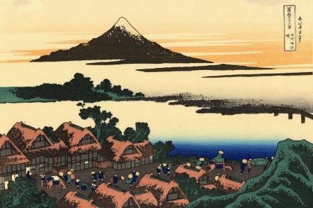 富士山, 日本, 日落, 日出, 湖, 火山, 村庄