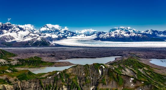 阿拉斯加, 冰川, 山脉, 全景, 景观, 风景名胜, 河