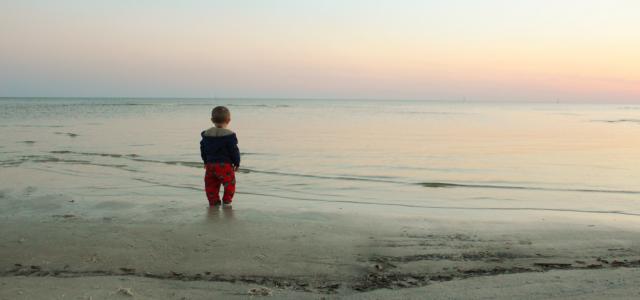 海洋, 海滩, 儿童, 宝贝, 蹒跚学步, 日落, 天空