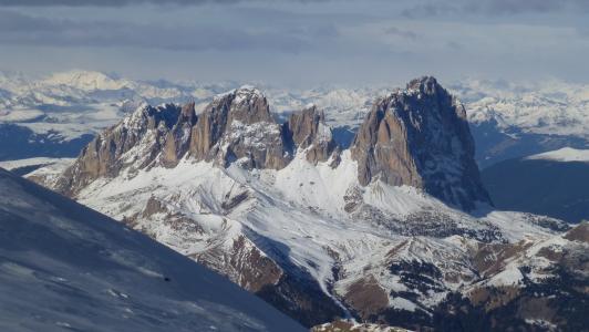 sassolungo, 白云岩, 山脉, 意大利, 雪, 蓝蓝的天空, 全景