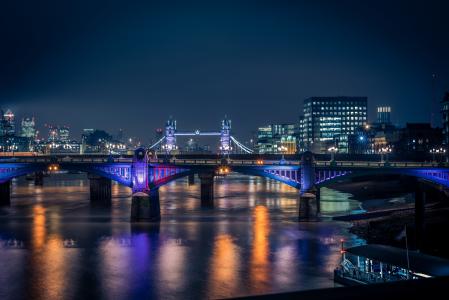 伦敦, 伦敦塔桥, 晚上, 城市景观, 桥梁, 英格兰, 泰晤士河