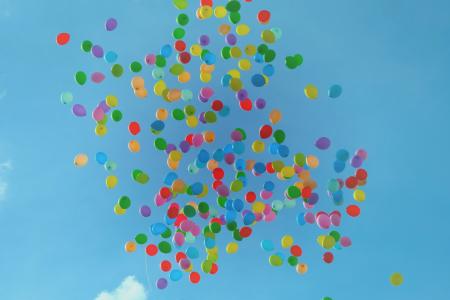 气球, 多彩, 色彩缤纷, 高清壁纸, 天空, 蓝色, 蓝色背景