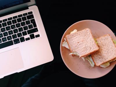 macbook, 午餐, 三明治, 食品, 板, 计算机, 笔记本电脑