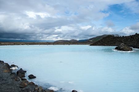 湖, 蓝色, 冰岛, 水, 云彩, 地平线