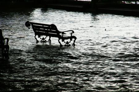 洪水, 座位, 椅子, 板凳, 水, 水浸, 危险