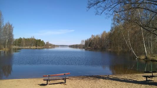 板凳, 湖, 春天, 天空