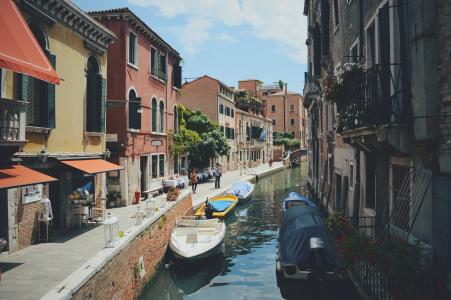 运河, 威尼斯, 意大利, 小船, 城市景观, 建筑, 水
