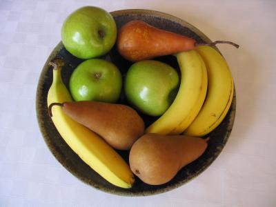 水果, 碗里, 苹果, 绿色, 梨, 香蕉, 整个