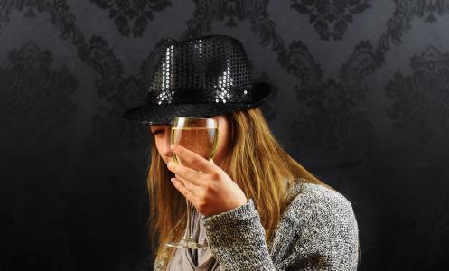 女人, 帽子, 香槟, 葡萄酒, 饮料, 神秘, 时尚