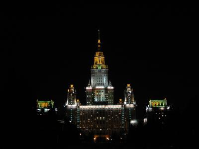 莫斯科, 俄罗斯, 晚上, 晚上, 灯, 美丽, 大学
