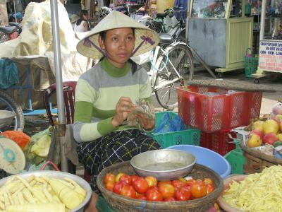 越南, 市场, 蔬菜, 女人