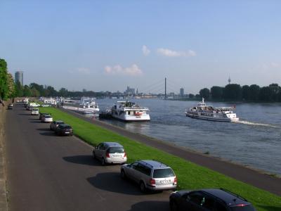 莱茵河, 河, 航运, 城市, 杜塞尔多夫, 德国, 天气很好