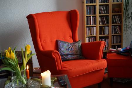 椅子, 耳扶手椅, 家具, 休息区, 舒适的, 红色, 枕头