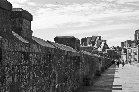 壁垒, 圣马洛, 皮埃尔 ·, 布列塔尼, 黑色和白色, 建筑, 著名的地方