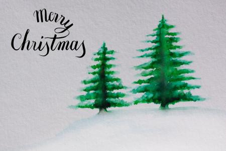 圣诞节, 地图, 圣诞树, 绿色, 雪, 水彩, 画