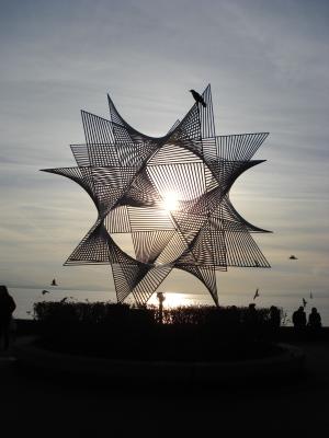 雕塑, ouchy, 洛桑, 金属, 太阳, 日内瓦湖, 瑞士