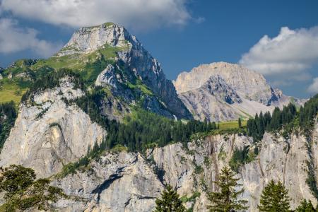 山脉, 线索, 徒步旅行, 景观, 瑞士, 湖 oeschinen, 夏季