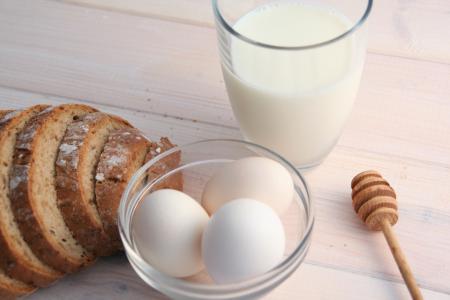 鸡蛋, 牛奶, 面包, 早餐, 吃, 食品, 健康的食物