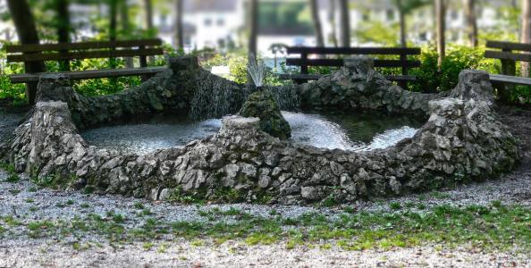 喷泉, 水, 石头, 石头墙, 泵, 背景, 墙上
