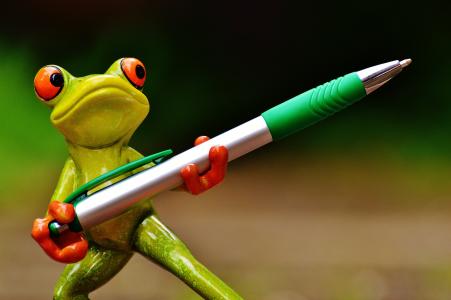 青蛙, 持有人, 钢笔, 保持, 可爱, 乐趣, 图
