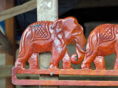 老挝, 雕塑, 大象, 楣, 艺术, 木雕