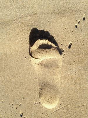 脚, 足迹, 沙子, 打印, 赤脚, 剪影, 一步