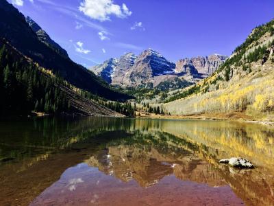 白杨, 栗色响铃, 科罗拉多州, 景观, 秋天, 山, 湖