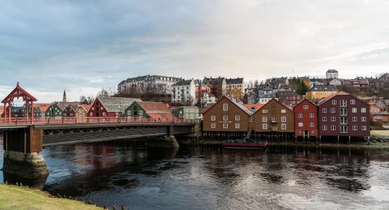 挪威, 特隆赫姆, 旧城, 桥梁, 反思, 水, 斯堪的那维亚