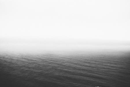黑白, 雾, 湖, 雾, 海洋, 海, 可见