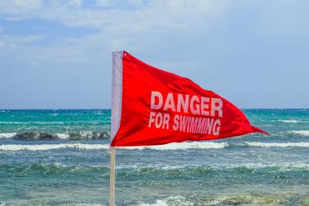 红旗, 警告, 危险, 波涛汹涌的大海, 警告, 海滩, 风